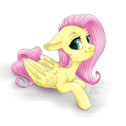 Size: 1024x1024 | Tagged: safe, artist:hollybright, fluttershy, pony, g4, female, prone, solo