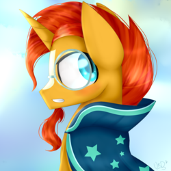 Size: 1000x1000 | Tagged: dead source, safe, artist:ultrard, sunburst, pony, unicorn, g4, cape, clothes, colored pupils, glasses, looking back, male, solo