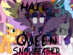 Size: 2880x2160 | Tagged: safe, artist:kidapult, applejack, fluttershy, pinkie pie, rainbow dash, rarity, twilight sparkle, alicorn, pony, fanfic:hail to the queen, g4, fanfic, fanfic art, high res, imminent coup, implied princess luna, mane six, twilight sparkle (alicorn), twilight vs mane 5, tyrant sparkle, unamused, unhappy