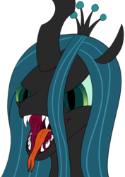 Size: 1408x1991 | Tagged: safe, artist:söß'cken, derpibooru exclusive, queen chrysalis, changeling, g4, bust, female, maw, mawshot, open mouth, portrait, simple background, solo, teeth, tongue out, transparent background