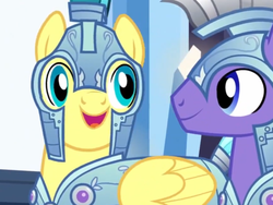 Size: 2048x1536 | Tagged: safe, screencap, amethyst stone, radiant gold, pegasus, pony, g4, animation error, armor, beautiful, classy, crystal guard, crystal guard armor, derp, eye, eyes, fabulous, great moments in animation, i have no idea what i'm doing, male, stallion