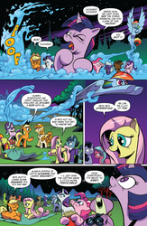 Size: 994x1528 | Tagged: safe, artist:andy price, idw, applejack, fluttershy, pinkie pie, rainbow dash, rarity, spike, starlight glimmer, sweetcream scoops, twilight sparkle, alicorn, dragon, earth pony, pegasus, pony, unicorn, chaos theory (arc), g4, spoiler:comic, spoiler:comic48, accord (arc), be careful what you wish for, binoculars, comic, coughing, female, filly, food, implied discord, male, mane seven, mane six, mare, part the first: from chaos comes order, popcorn, preview, twilight sparkle (alicorn)