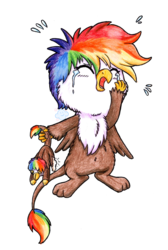 Size: 1200x1784 | Tagged: safe, artist:gummysky, oc, oc only, oc:rainbow feather, baby, crying, damaged, fledgeling, interspecies offspring, magical lesbian spawn, offspring, parent:gilda, parent:rainbow dash, parents:gildash, plushie, simple background, solo, toy, transparent background