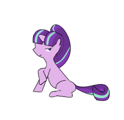 Size: 826x796 | Tagged: safe, starlight glimmer, g4, female, lidded eyes, looking back, simple background, sitting, smirk, solo, white background