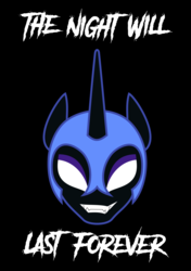 Size: 1024x1455 | Tagged: safe, artist:mythchaser1, nightmare moon, g4, female, grin, poster, smiling, solo