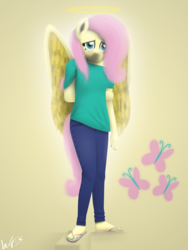 Size: 2100x2800 | Tagged: safe, artist:facelesssoles, fluttershy, anthro, plantigrade anthro, g4, female, halo, high res, solo