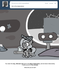 Size: 666x800 | Tagged: safe, artist:egophiliac, princess luna, moonstuck, g4, book, cartographer's cap, filly, grayscale, hat, lunar stone, monochrome, observatory, woona, younger