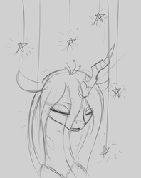 Size: 950x1200 | Tagged: safe, artist:ventious, queen chrysalis, changeling, changeling queen, g4, crown, female, jewelry, monochrome, regalia, sketch, solo, stars