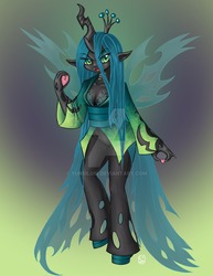 Size: 900x1165 | Tagged: safe, artist:yunsildin, queen chrysalis, human, g4, clothes, female, horn, horned humanization, humanized, pony coloring, solo, watermark, winged humanization