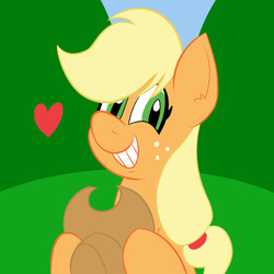 Size: 576x576 | Tagged: safe, artist:pembroke, applejack, g4, female, hat, heart, looking at you, smiling, solo