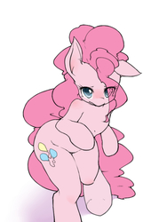 Size: 600x800 | Tagged: safe, artist:hidamariru, pinkie pie, earth pony, pony, semi-anthro, g4, bipedal, blushing, cute, diapinkes, eye clipping through hair, female, floppy ears, looking at you, pixiv, simple background, solo, white background
