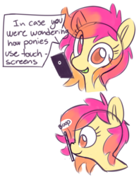 Size: 694x882 | Tagged: safe, artist:lilfunkman, oc, oc only, oc:taco horse, pony, boop, bust, colored pupils, comic, cute, dialogue, heterochromia, looking at you, nose wrinkle, phone, portrait, simple background, smartphone, smiling, solo, white background