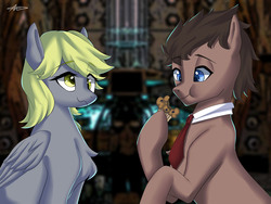 Size: 4000x3000 | Tagged: safe, artist:arasiui, derpy hooves, doctor whooves, time turner, pegasus, pony, g4, chest fluff, doctor who, female, food, mare, muffin, tardis, tardis console room, tardis control room, the doctor