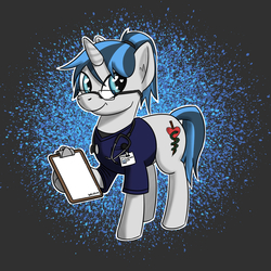 Size: 1024x1024 | Tagged: safe, artist:wcnimbus, oc, oc only, oc:arcana aid, pony, clipboard, clothes, female, mare, nurse, ponytail, scrubs (gear), smiling, solo, standing