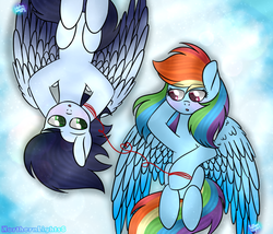 Size: 1024x878 | Tagged: safe, artist:northlights8, rainbow dash, soarin', pony, g4, duo, male, red string of destiny, ship:soarindash, shipping, straight