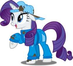 Size: 5000x4544 | Tagged: safe, artist:dashiesparkle, rarity, absurd resolution, cap, coveralls, dirty, female, grease, hat, mechanic coveralls, open mouth, overalls, raised hoof, simple background, solo, transparent background, vector