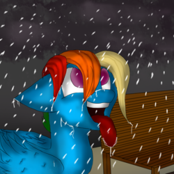 Size: 894x894 | Tagged: safe, artist:mane6657, rainbow dash, pony, g4, female, snow, snowfall, solo, tongue out