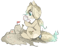 Size: 3280x2680 | Tagged: safe, artist:tamyarts, oc, oc only, original species, high res, oyster, pearl, sand pony, sandcastle, solo