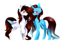 Size: 3600x2400 | Tagged: safe, artist:huirou, oc, oc only, oc:dess, oc:lau, pegasus, pony, unicorn, high res, simple background, transparent background