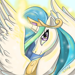 Size: 600x600 | Tagged: safe, artist:commander booty call, princess celestia, g4, female, glowing horn, horn, solo