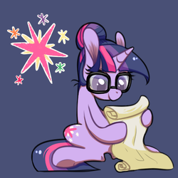 Size: 450x450 | Tagged: safe, artist:phyllismi, sci-twi, twilight sparkle, pony, unicorn, equestria girls, g4, equestria girls ponified, female, glasses, pixiv, ponified, scroll, solo, unicorn sci-twi, wingless