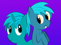 Size: 2764x2072 | Tagged: safe, anonymous artist, derpibooru exclusive, oc, oc only, oc:seafood breakfast, oc:seafood entree, earth pony, pony, unicorn, chest fluff, cute, digital art, duo, high res, looking at each other, simple background, twins