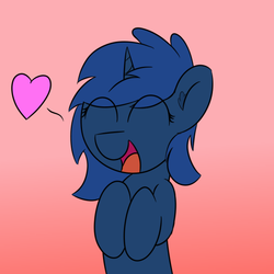 Size: 540x540 | Tagged: safe, artist:poorconduct, oc, oc only, oc:starlight blossom, pony, unicorn, cute, eyes closed, female, filly, floating heart, gradient background, heart, open mouth, solo
