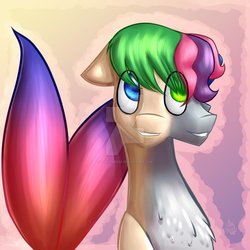 Size: 894x894 | Tagged: safe, artist:glitteronin, oc, oc only, oc:andandampersand, merpony, bust, chest fluff, colored pupils, multiple heads, solo, three heads, three-headed pony, watermark