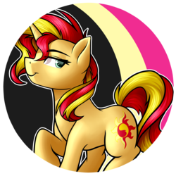 Size: 2800x2800 | Tagged: safe, artist:rubywave32, sunset shimmer, pony, unicorn, g4, button, female, high res, solo