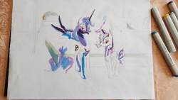 Size: 5312x2988 | Tagged: safe, artist:explonova, princess luna, rarity, alicorn, pony, unicorn, g4, copic, duo, female, mare, marker, marker drawing, markers, traditional art, wip