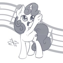 Size: 600x600 | Tagged: safe, artist:malwinters, sweetie belle, g4, armpits, cutie mark, female, grayscale, monochrome, singing, solo, the cmc's cutie marks, underhoof