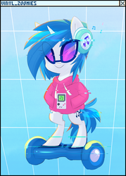 Size: 857x1200 | Tagged: safe, artist:meekcheep, dj pon-3, vinyl scratch, pony, g4, bipedal, clothes, female, game boy, headphones, hoodie, solo, swegway, vaporwave