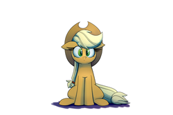 Size: 1500x1000 | Tagged: safe, artist:heir-of-rick, applejack, pony, g4, applejack's hat, cowboy hat, cute, female, floppy ears, hat, jackabetes, looking at you, mare, simple background, sitting, solo, white background
