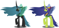 Size: 6000x2880 | Tagged: safe, alternate version, artist:orin331, queen chrysalis, changedling, changeling, changeling queen, g4, to where and back again, a better ending for chrysalis, absurd resolution, comparison, good, happy, orin's chrysalis, purified chrysalis, reformed, what if