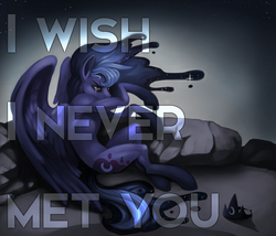 Size: 1260x1080 | Tagged: safe, artist:hanabitaihou, artist:sunbusting, edit, editor:bitz, princess luna, semi-anthro, g4, alexandre cabanel, crying, fallen angel, female, fine art parody, solo, text