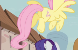 Size: 629x406 | Tagged: safe, screencap, fluttershy, rarity, pony, g4, the cutie map, butt, cropped, female, mare, plot, solo focus