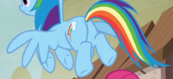 Size: 609x281 | Tagged: safe, screencap, rainbow dash, pegasus, pony, g4, the cutie map, butt, cropped, female, flying, mare, plot, solo, spread wings, wings