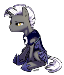 Size: 1035x1200 | Tagged: safe, artist:fidzfox, oc, oc only, oc:scope, pony, unicorn, armor, guard, horseshoes, male, night guard, pouting, royal guard armor, simple background, solo, stallion, transparent background