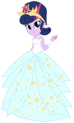 Size: 674x1122 | Tagged: safe, artist:tsundra, twilight sparkle, equestria girls, g4, alternate hairstyle, bare shoulders, clothes, crown, dress, female, jewelry, regalia, simple background, sleeveless, solo, strapless, transparent background, vector