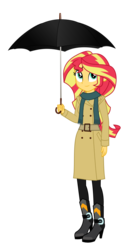 Size: 496x1000 | Tagged: artist needed, safe, sunset shimmer, equestria girls, g4, .svg available, alternate clothes, clothes, female, scarf, simple background, solo, svg, transparent background, umbrella, vector