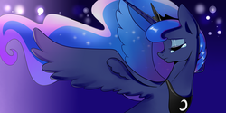 Size: 3000x1500 | Tagged: safe, artist:haden-2375, princess luna, g4, crying, female, sad, solo, spread wings