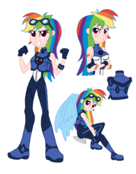 Size: 2368x3043 | Tagged: safe, artist:edcom02, artist:jmkplover, rainbow dash, equestria girls, g4, bandage, clothes, costume, crossover, fantastic four, fantastic four: world's greatest heroes, goggles, high res, human coloration, marvel, simple background, superhero, transparent background, wings