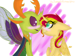 Size: 3200x2400 | Tagged: safe, artist:xxsunsetshimmer23xx, sunset shimmer, thorax, alicorn, changedling, changeling, pony, g4, to where and back again, alicornified, blushing, crack shipping, duo, high res, king thorax, male, race swap, shimmercorn, shipping, straight, thorashimmer, why, why not