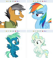 Size: 473x519 | Tagged: safe, artist:cyanlightning, quibble pants, rainbow dash, sky stinger, vapor trail, pegasus, pony, derpibooru, g4, stranger than fan fiction, top bolt, colt, colt sky stinger, female, filly, filly vapor trail, foal, juxtaposition, male, mare, meta, ship:quibbledash, ship:vaporsky, shipping, show accurate, stallion, straight, younger