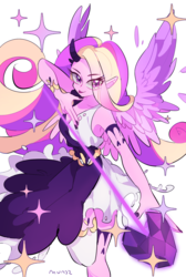 Size: 1205x1795 | Tagged: safe, artist:dusty-munji, princess cadance, human, g4, elf ears, female, humanized, pony coloring, simple background, solo, winged humanization