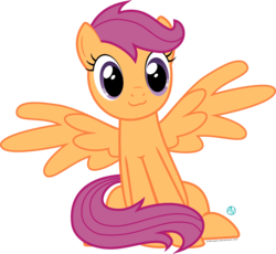 Size: 2000x1838 | Tagged: safe, artist:arifproject, scootaloo, pegasus, pony, g4, :3, cute, cutealoo, female, mare, older, older scootaloo, simple background, sitting, sitting catface meme, solo, spread wings, transparent background, vector, wings