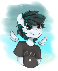 Size: 1088x1328 | Tagged: safe, artist:tamyarts, oc, oc only, anthro, clothes, floating wings, shirt, solo