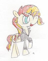 Size: 1088x1389 | Tagged: safe, artist:ptitemouette, sunset shimmer, pony, equestria girls, g4, crayon, crayon drawing, female, solo, sunset, traditional art