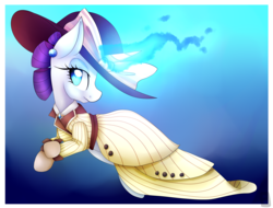 Size: 3230x2459 | Tagged: safe, artist:dragon9913, rarity, pony, g4, ppov, clothes, costume, female, glowing horn, high res, horn, magic, raristocrat, rose dewitt bukater, solo, titanic