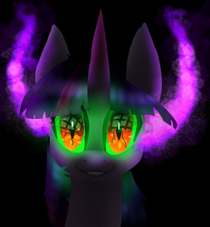 Size: 3488x3760 | Tagged: safe, artist:dragon9913, twilight sparkle, pony, g4, bust, colored horn, corrupted, corrupted twilight sparkle, curved horn, dark magic, female, high res, horn, magic, solo, sombra eyes, sombra horn